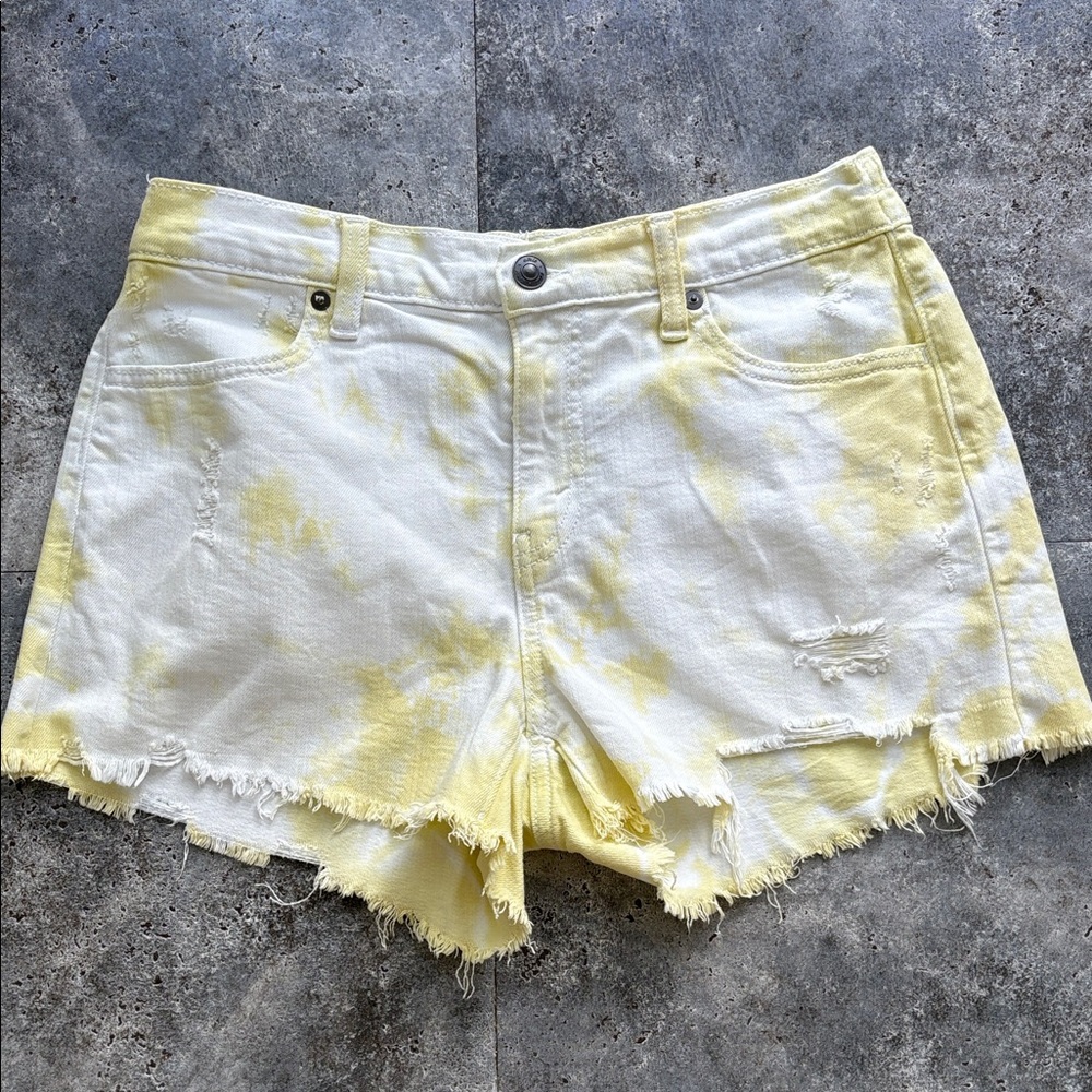 Aerie Yellow and White Tie-Dye Women Shorts